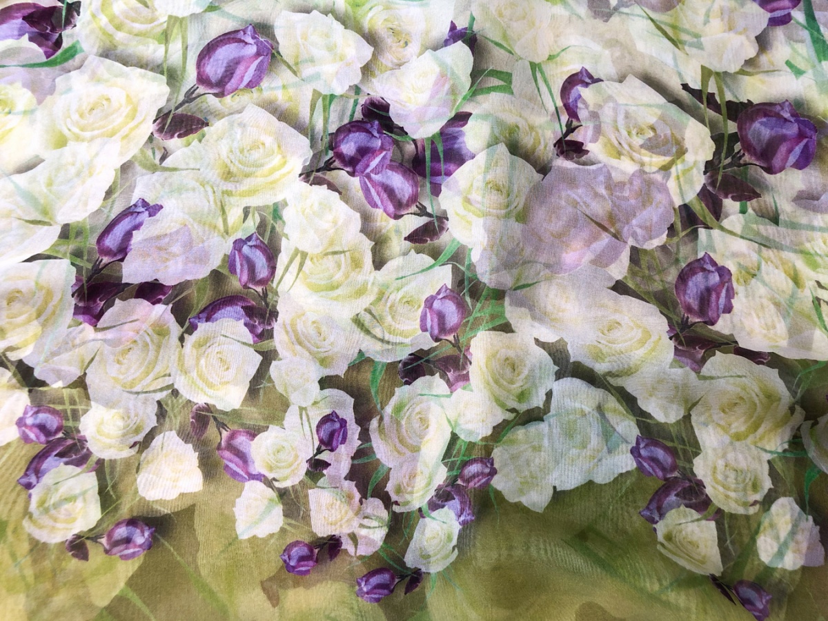 Шелковый шифон салатовые розы - Ratti donna (Carnet)