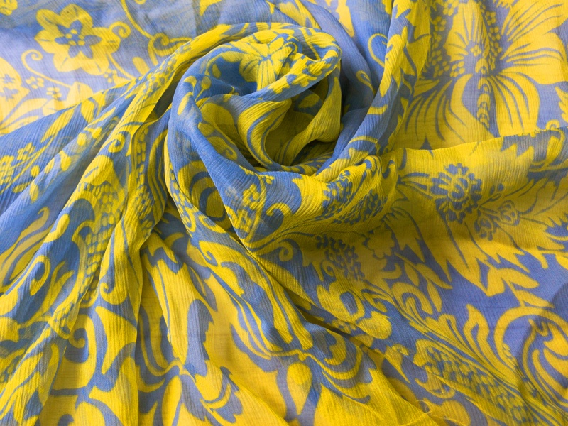 Жоржет шелковый с желтым орнаментом - Alta moda (Carnet)