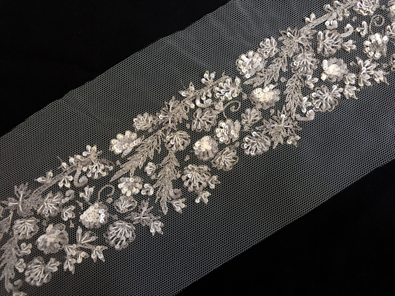 Декоративная тесьма на сетке c люрексом и цветочной вышивкой  - Ruffo Coli