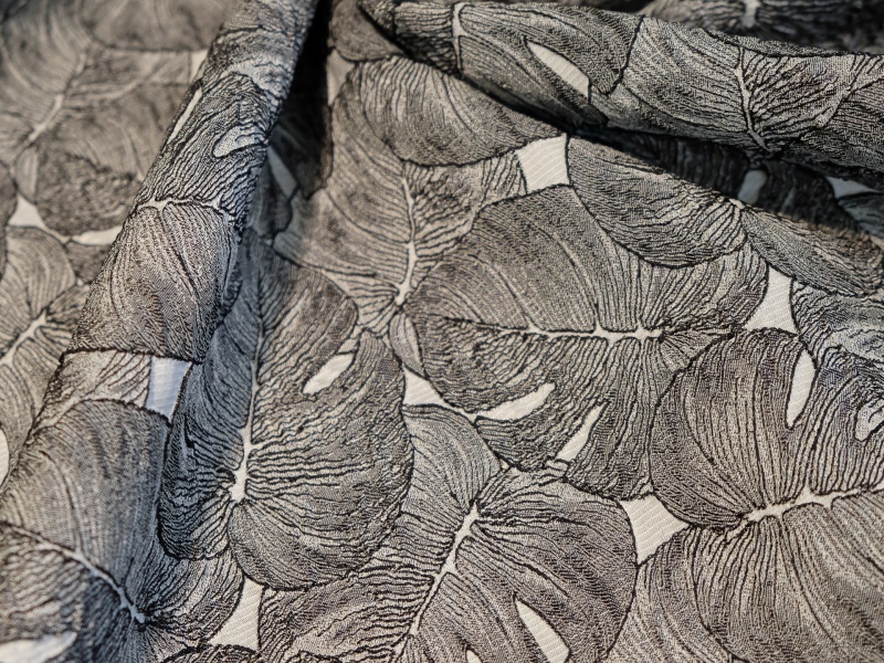Жаккард фактурный серый с цветочной узором - Alta Moda